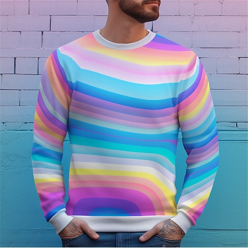 Herren Grafik Regenbogen Sweatshirts Golf-Pullover Langarm Sweatshirt Rundhalsausschnitt Mode Täglich Lässig 3D-Druck Urlaub Ferien Ausgehen Druck Frühling Herbst Image