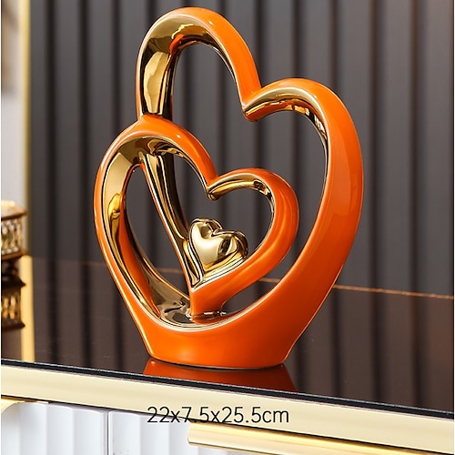 Doppelherz-Porzellandekor für Wohnzimmer, Eingangsbereich, Couchtisch und Regale – perfektes Jubiläums- und Vatertagsgeschenk für Paare und Verliebte – moderne und dekorative Heimdekoration Image