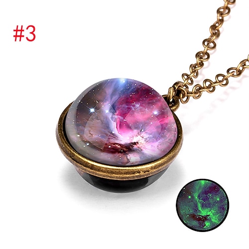 Farjing Planet Halskette, im Dunkeln leuchten Galaxiesystem doppelseitige Glaskuppel Planet Halskette Anhänger Schmuck Geschenk Image