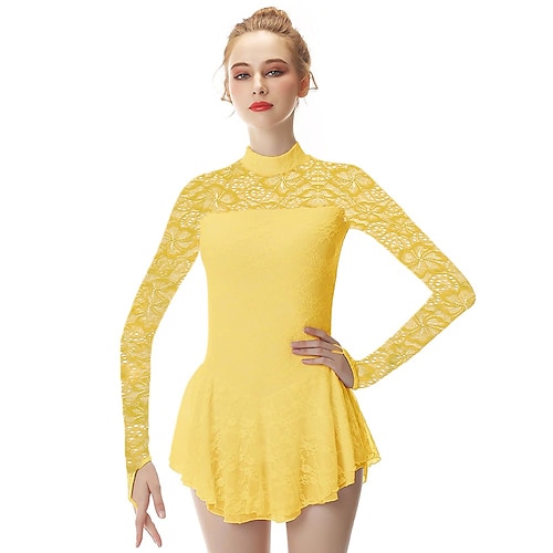Eiskunstlaufkleid Damen Mädchen Eislaufen Kleider Austattungen Weiß Gelb Dunkellila Spandex Hochelastisch Professionell Wettbewerb Eiskunstlaufkleidung Modisch Langarm Eiskundstlauf Image