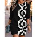 Damen Casual kleid Sweatshirt-Kleid Minikleid Warm Modisch Outdoor Urlaub Ausgehen Rundhalsausschnitt Bedruckt Geometrisch Gestreift Lockere Passform Schwarz Gelb Rote S M L XL XXL