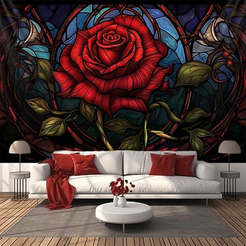 Valentinstag Glasmalerei Rose hängen Wandteppich Wandkunst große Wandteppich Wandbild Dekor Fotografie Hintergrund Decke Vorhang Haus Schlafzimmer Wohnzimmer Dekoration Image