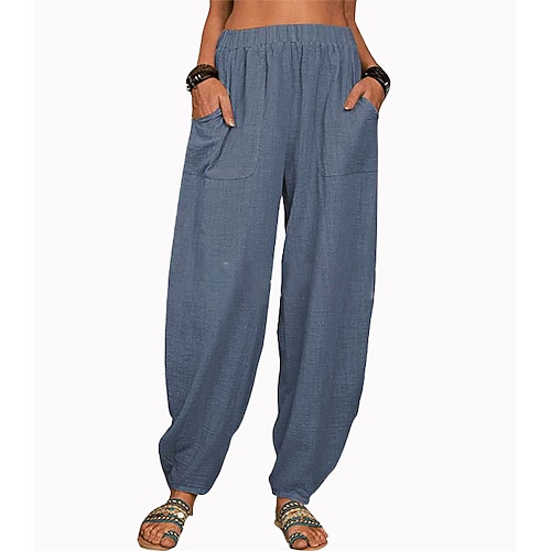 neue wunsch einfarbige lockere baumwoll- und leinen-freizeithose nach hause haremhose