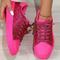 Damen Sneaker Flache Schuhe Rosa Schuhe Übergrössen Fantasy-Schuhe Party Täglich Einfarbig Schnürung Flacher Absatz Runde Zehe Mode Lässig PU Schwarz Rosenrot
