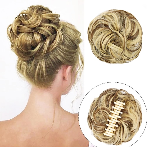 Haarteil mit Krallenclip, Kunsthaarknoten, gewellter, lockiger Chignon, Haarknoten-Extensions, zerzauste Hochsteckfrisur, Haarknoten, Krallen-Pferdeschwanz-Haarteile, Haargummi mit Clip für Frauen Image