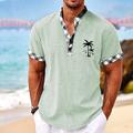 Kariertes Kokospalmen-Hemd für Herren, Resort-Hawaii-Hemd mit 3D-Druck, Henley-Hemd, Hemd mit Knöpfen, Sommerhemd, Urlaub, Ausgehen, Frühling Sommer Stehkragen Henley-Kragen Kurzarm schwarz weiß
