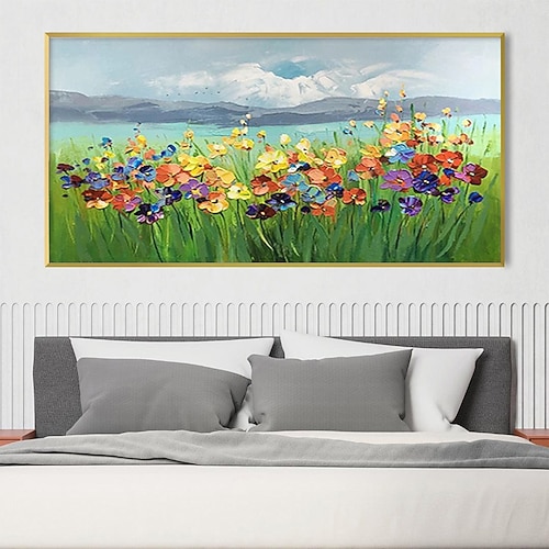 Handgemalte Blumen-Ölgemälde auf Leinwand, moderne Hochzeitsdekoration, Blumen-Baum-Ölgemälde, Wandkunst, Landschaftsgemälde für Wohnzimmer, Heimdekoration, Schlafzimmer, fertig zum Aufhängen oder auf Image