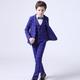 3-teiliges Kinder-Jungen-Blazer-Westen-Hose-Party-Set formelles Langarm-Blau-Grau-Rot-Karo-Bogen-Baumwoll-Kleidungsset sanfter normaler Anzug