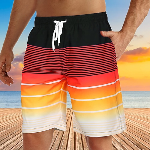 Herren Kokosnussbaum Sonnenuntergang Boardshorts Badeshorts Badehose Schwimmshorts Bademode Mittlere Taillenlinie Hawaiianisch Boho Festtage Strand Kordelzug mit Mesh-Futter Elastische Taille Designer Image
