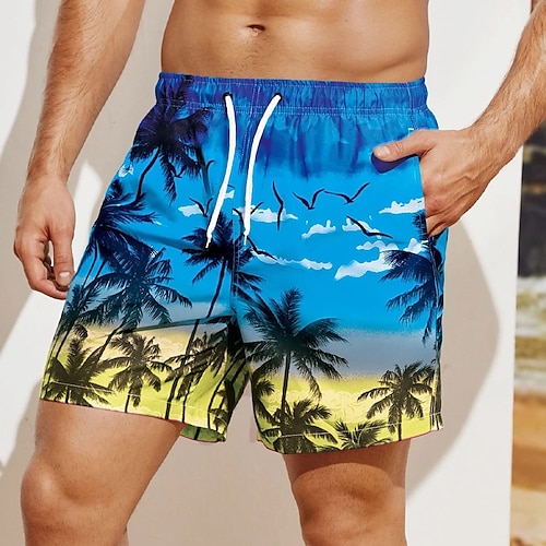 Herren Kokosnussbaum Sonnenuntergang Boardshorts Badeshorts Badehose Schwimmshorts Bademode Mittlere Taillenlinie Hawaiianisch Boho Festtage Strand Kordelzug mit Mesh-Futter Elastische Taille Designer Image