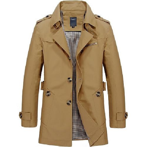 Herren Wintermantel übergangsjacke Mantel Trenchcoat Kurzermantel Geschäft Lässig Baumwolle Windjacke Oberbekleidung Bekleidung Einfarbig Reverskragen mit Schlitz Image