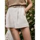 Damen Shorts Kurze Hosen Leinen Glatt Beige Basic Hoher Taillenbund Kurz Freizeitskleidung Strassenmode Sommer