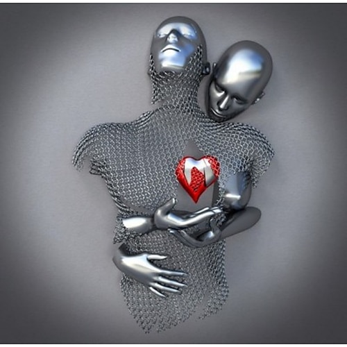 3D-Wandkunst Liebe Herz Drucke/Poster Metallskulptur Paar Umarmung modernes Bild Heimdekoration Wandbehang Geschenk gerollte Leinwand ungerahmt ungedehnt Image