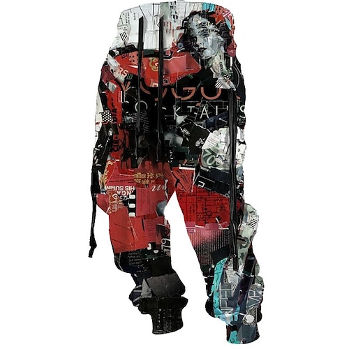 Graffiti Abstrakt Herren 3D-Druck Jogginghose Trainingshose Jogginghose Jogger Hosen Hose Outdoor Strasse Casual Polyester Rot Blau Purpur S M L Mittlere Taillenlinie Elastizität Hose Image
