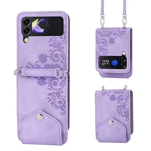 Handy Hülle Handyhüllen Für Samsung Galaxy Z Flip 6 Z Flip 5 Z Flip 4 Z Flip 3 Handtasche Klapphülle Flip Mit Abnehmbarem Schultergurt Mit Kartenhalter Einfarbig Blume PU-Leder