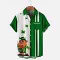 St. Patrick's Day Herrenhemd Sommer Hawaiihemd Cartoon gestreift Saint Patrick Day St. Patrick's Day Clover Turndown Schwarz Weiß Gelb Wein Armeegrün Outdoor Street Kurzarm Button-Down