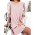 Damen schwarzes kleid abendkleider Cocktailkleid Spitze Gitter Rundhalsausschnitt 3/4 Ärmel Minikleid B¨¹ro kleid hochzeitsgast Elegant Schwarz Rosa Sommer Frühling