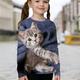 Kinder Mädchen T-Shirt Langarm Blau 3D-Druck Katze Tier Täglich Innen Outdoor Aktiv Modisch Täglich Sport 3-12 Jahre