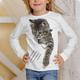 Kinder Mädchen T-Shirt Langarm Blau 3D-Druck Katze Tier Täglich Innen Outdoor Aktiv Modisch Täglich Sport 3-12 Jahre