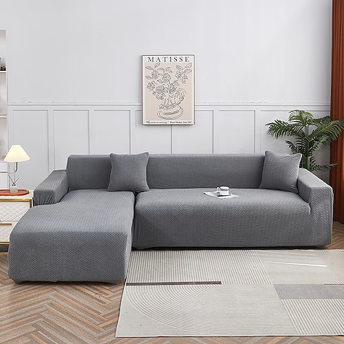 Stretch-Sofabezug, Schonbezug, Jacquard, elastisch, Sofagarnitur, Sessel, Zweisitzer, 4- oder 4- oder 3-Sitzer, Burgunderrot, L-Form, Weiß, Grau, Schwarz, einfarbig, weich, strapazierfähig, waschbar Image