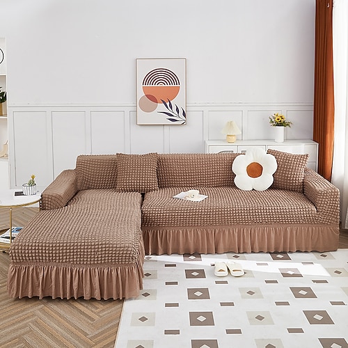 Stretch-Sofabezug, Schonbezug, Jacquard, elastisch, Sofagarnitur, Sessel, Zweisitzer, 4- oder 4- oder 3-Sitzer, Burgunderrot, L-Form, Weiß, Grau, Schwarz, einfarbig, weich, strapazierfähig, waschbar Image