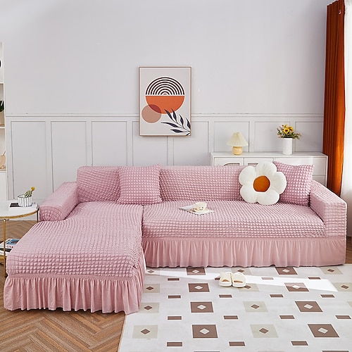 Stretch-Sofabezug, Schonbezug, Jacquard, elastisch, Sofagarnitur, Sessel, Zweisitzer, 4- oder 4- oder 3-Sitzer, Burgunderrot, L-Form, Weiß, Grau, Schwarz, einfarbig, weich, strapazierfähig, waschbar Image