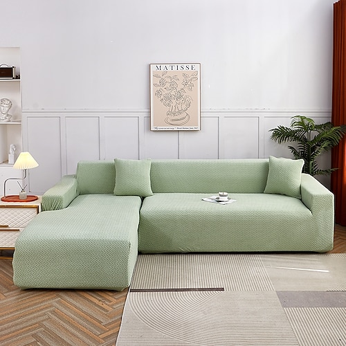 Stretch-Sofabezug, Schonbezug, Jacquard, elastisch, Sofagarnitur, Sessel, Zweisitzer, 4- oder 4- oder 3-Sitzer, Burgunderrot, L-Form, Weiß, Grau, Schwarz, einfarbig, weich, strapazierfähig, waschbar Image