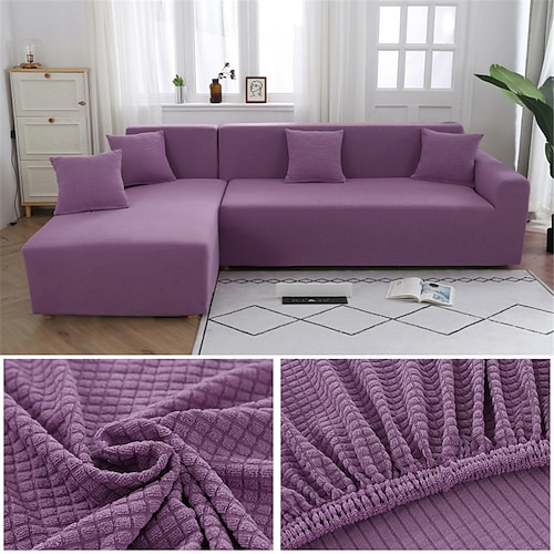 Stretch-Sofabezug, Schonbezug, Jacquard, elastisch, Sofagarnitur, Sessel, Zweisitzer, 4- oder 4- oder 3-Sitzer, Burgunderrot, L-Form, Weiß, Grau, Schwarz, einfarbig, weich, strapazierfähig, waschbar Image