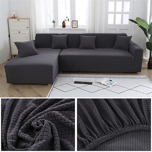 Stretch-Sofabezug, Schonbezug, Jacquard, elastisch, Sofagarnitur, Sessel, Zweisitzer, 4- oder 4- oder 3-Sitzer, Burgunderrot, L-Form, Weiß, Grau, Schwarz, einfarbig, weich, strapazierfähig, waschbar Image