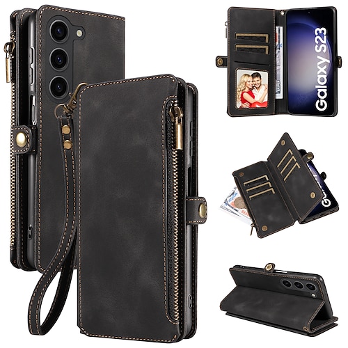 Handy Hülle Handyhüllen Für Samsung Galaxy S24 S23 S22 S23 FE S21 Ultra Plus S20 Brieftaschenhülle Mit Ständer Reisverschluss Kartenfach PU-Leder