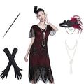 Goldene Zwanziger Vintage inspiriert Der große Gatsby Flapper Kleid Kleid Outfits Der große Gatsby Hochzeitsgast Pailletten Quastenfransen Pailletten Quaste V Ausschnitt Kostüm Damen Halloween