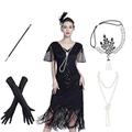 Goldene Zwanziger Vintage inspiriert Der große Gatsby Flapper Kleid Kleid Outfits Der große Gatsby Hochzeitsgast Pailletten Quastenfransen Pailletten Quaste V Ausschnitt Kostüm Damen Halloween