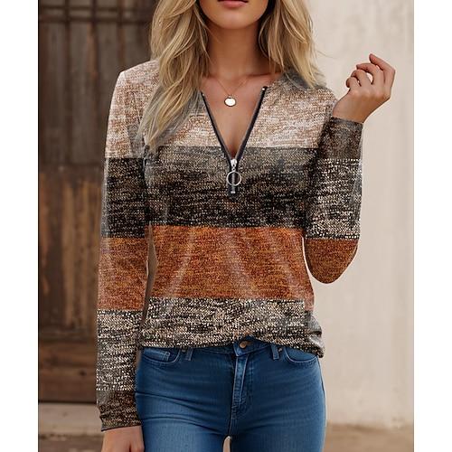 Damen-Sweatshirt, Pullover, Farbblock, lässiger Sportdruck, Viertelreißverschluss, aktive Sportbekleidung, Rundhalsausschnitt, lange Ärmel, mikroelastisch, Herbstamp;Winterkomfort, atmungsaktives,