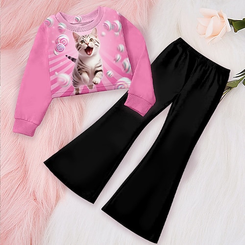 Mädchen 3D Herz Graphic Set aus Sweatshirt und Jogginghose Kleidungsset Rosa Langarm 3D-Druck Herbst Winter Aktiv Modisch Täglich kinderkleidung 4 Jahre Outdoor Urlaub Verabredung Regular Fit Image