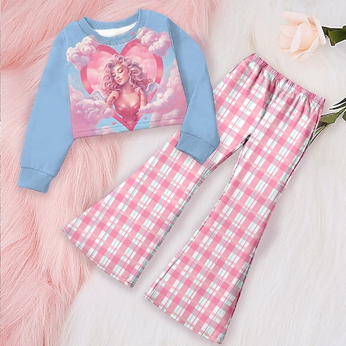 Mädchen 3D Herz Graphic Set aus Sweatshirt und Jogginghose Kleidungsset Rosa Langarm 3D-Druck Herbst Winter Aktiv Modisch Täglich kinderkleidung 4 Jahre Outdoor Urlaub Verabredung Regular Fit Image