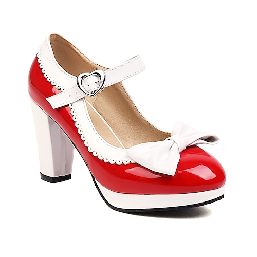 Damen Vintage Lolita Mary Jane Heels mit Schleife und Herzschnalle – Retro Plateaupumps für Cosplay und Partys Image