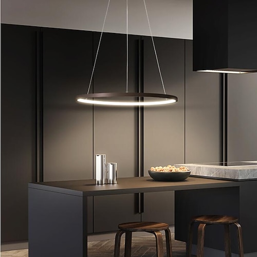 LED-Pendelleuchte mit einem Licht, 40 cm, 60 cm, 80 cm, Aluminium, Acryl, rund, gold-, weiß- oder schwarzlackiert, dimmbar, für moderne, schlichte Wohnräume, Küche, Schlafzimmer, 25 W, 38 W, 50 W, dimmbar mit Fernbedienung Image