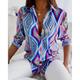 Damen Hemd Bluse Geometrisch Casual Taste Bedruckt Blau Langarm Basic Neon und Hell Hemdkragen Frühling Herbst