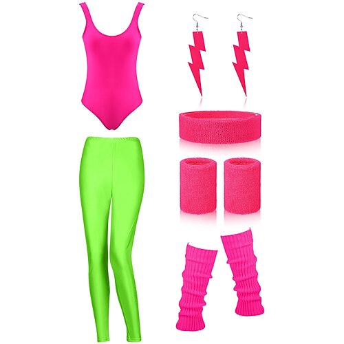 1980er One Piece PU - Leder Jumpsuit Kostüm Damen Halloween Karneval Maskerade Party / Abend Junggesellinnenabschiedsparty Pride Parade Erwachsene 1 Paar Ohrringe Trikot / Einteiler Hose Image