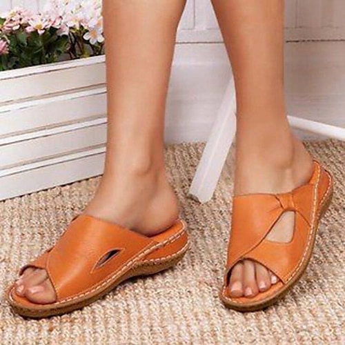 lässige rosa Schlupfsandalen für Damen mit offener Spitze und Schleife – leichte Sommer-Flachschuhe für jeden Tag Image