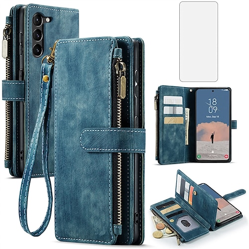 Handy Hülle Handyhüllen Für Samsung Galaxy S23 S22 S21 FE S21 Ultra Plus A34 A54 A53 S20 A32 A52 Leder Brieftaschenhülle Staubdicht Leder Ständer Einfarbig PU-Leder Image