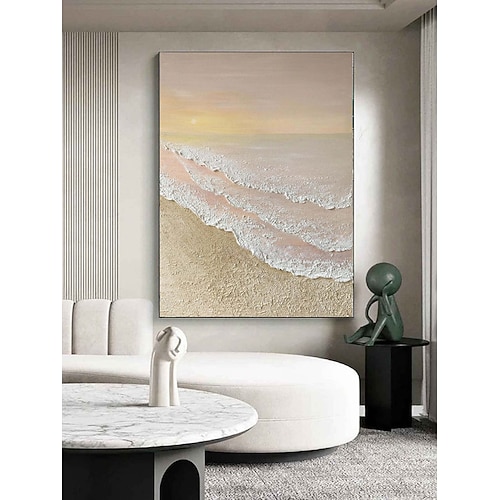 Großes abstraktes weißes Strand-Ölgemälde auf Leinwand, handgemaltes strukturiertes Gemälde, Schlafzimmer-Wanddekoration, handgefertigtes individuelles weißes Gemälde, Wandkunst, moderne Image
