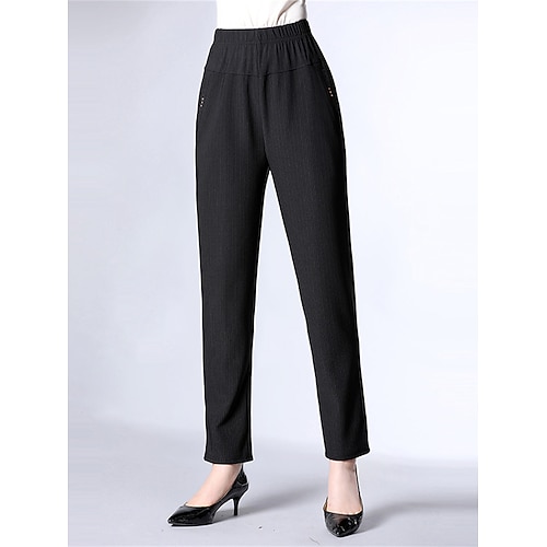 Damen Anzughose Fleecehose Hosen Hose Mode Streetwear Arbeit Volle Länge Hohe Taille Karomuster Gestreift Tasche Elastischer Bund Druck Bequem Atmungsaktiv Mikroelastisch Büro / Karriere Straße Image