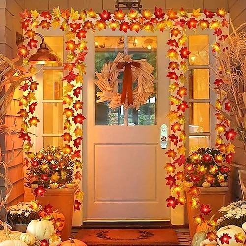 Ahornblatt-Laternenkette Halloween Herbst Thanksgiving Laternenkette 6m 40 LEDs 3m 20 LEDs 1,5m 10 LEDs Batterie- oder USB-betriebene dekorative Lichterkette für den Innen- und Außenbereich im Garten Image