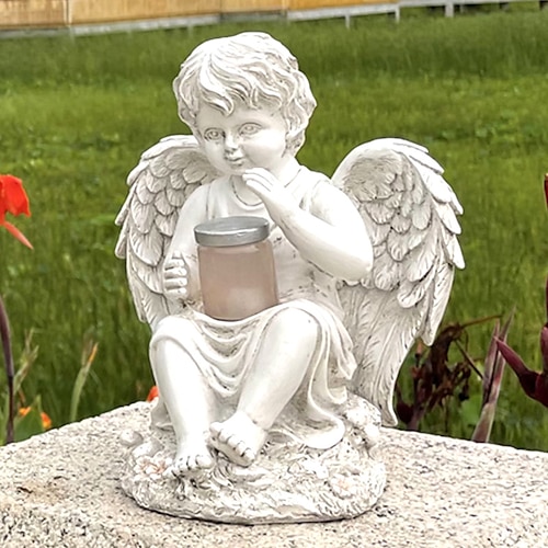 Garten-Engel-Statuen, Engel-Fee-Statuette mit Solarlicht, Garten-Engel-Figuren aus Kunstharz, Ornament, Engel-Dekoration für Rasen, Friedhof, Gedenkgeschenke, Schutzengel-Gartenstatuette-Mädchen