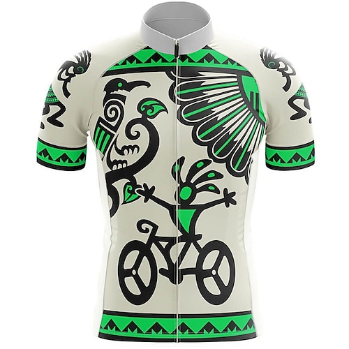 21 Gramm Herren-Radtrikot Kurzarm-Radtrikot Sommer-Fahrradbekleidung mit Taschen MTB Atmungsaktiv und schweißabsorbierend Weiß/Grün Image