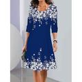 Damen Mini Kleid Petite Kleid T-Shirt Kleid Tee Kleid Sommerkleid Print Kleid Mode Streetwear Modern Outdoor Urlaub Straße Lockere Passform Floral Langarm Rundhalsausschnitt Wein Navy Blau Grün