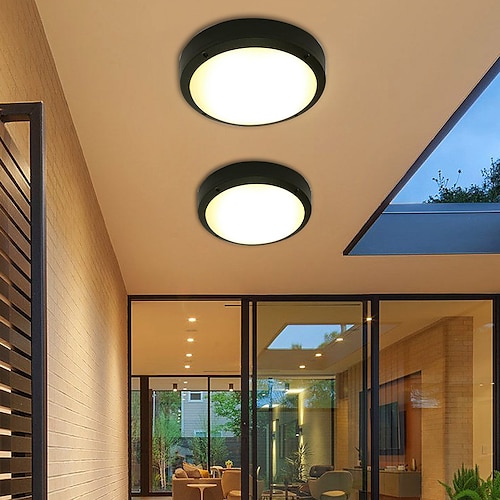 Quadratische/runde LED-Deckenleuchte, wasserdicht, halbaufgesetzte Deckenleuchte, wasserdichte Flurleuchte, moderne deckennahe Leuchte für Innen- und Außenbereiche in Feuchträumen Image