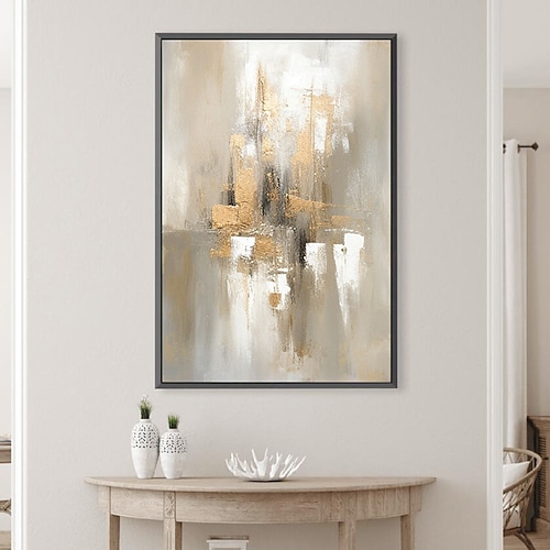 Großes handgemaltes Blattgoldgemälde auf Leinwand, abstraktes beiges Ölgemälde, luxuriöse Kunst, strukturiertes Gemälde, handgemalte Kunst, goldenes Ölgemälde, Wanddekoration für Hoteldekoration Image