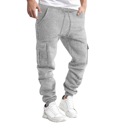 Herren Jogginghose Hose Cargo-Jogginghose Kordelzug Elastischer Bund Mehrere Taschen Einfach Komfort Atmungsaktiv Lässig Täglich Ferien Sport Mode Schwarz Weiß Image